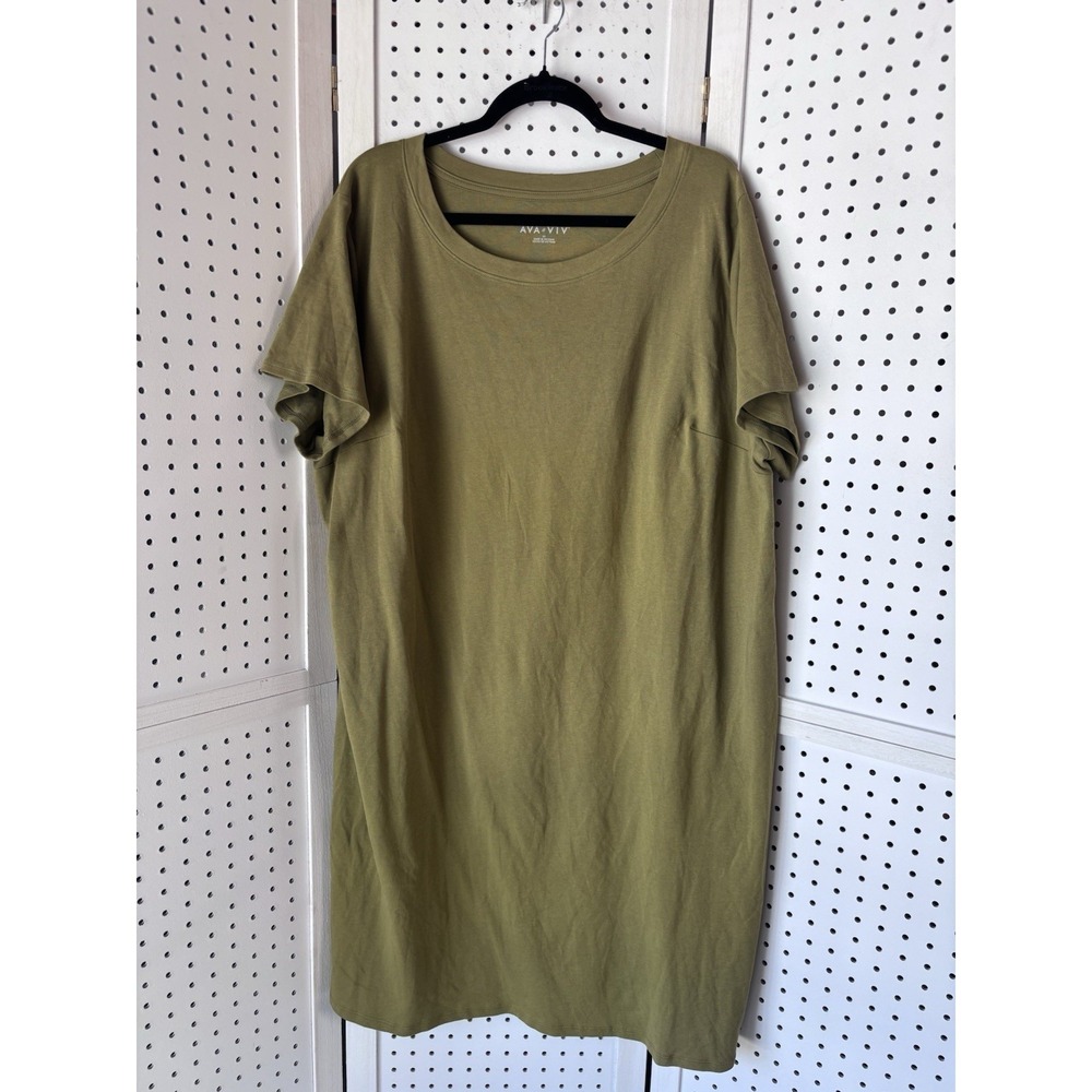 Ava & Viv Olive Green Women 3X Tee Shirt Dress Short SLV Cotton Comfort Stretch
